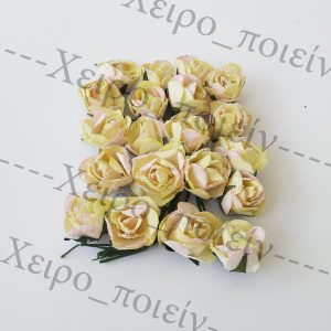 Λουλούδια χάρτινα κίτρινο-ροζ με glitter, 20τεμ