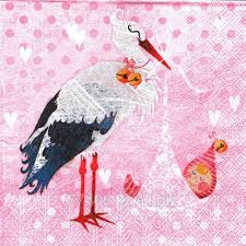 Χαρτοπετσέτα για decoupage, baby girl stork 33*33cm