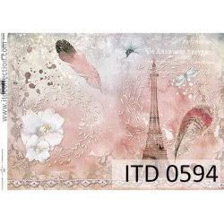 Χαρτί ITD για decoupage, Paris feathers 30*42cm