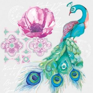 Χαρτοπετσέτα Daisy για decoupage, watercolour collage with peacock bird 33*33cm