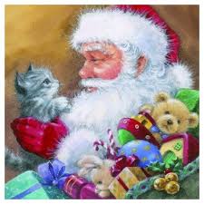 Χαρτοπετσέτα ti flair για decoupage, Santa with kitten 33*33cm