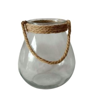 Δοχείο γυάλινο με χερούλι από σχοινί, 19,5*22cm