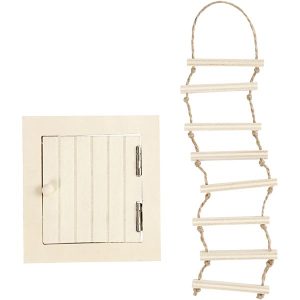 Ξύλινα διακοσμητικά πόρτα εξώστη-σκάλα με σχοινί, 9-20cm-2τεμ