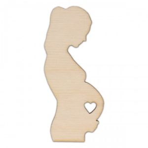 Γυναίκα ξύλινη έγκυος με καρδούλα, 3,5*9,5cm,