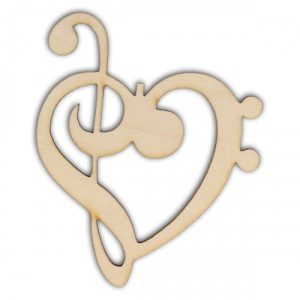 Καρδιά ξύλινη με κλειδί του σολ, 9*10,8cm