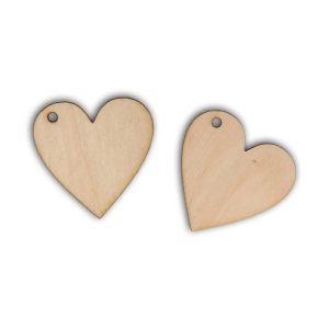 Σκουλαρίκια ξύλινα, καρδούλες 4*4cm - 2τεμ