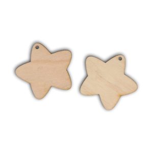Σκουλαρίκια ξύλινα, αστέρια 4,5*4,2cm - 2τεμ
