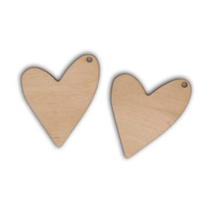Σκουλαρίκια ξύλινα, καρδούλες 3,8*4,5cm - 2τεμ