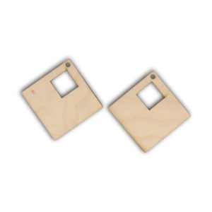 Σκουλαρίκια ξύλινα, τετράγωνα με τρύπα 3,8*4,5cm - 2τεμ