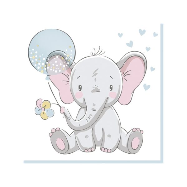 Χαρτοπετσέτα Maki για decoupage, Baby elephant wuth blue balloon 33*33cm