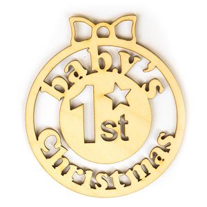 Ξύλινο στρογγυλό στολίδι, baby's 1st Christmas 9*10cm