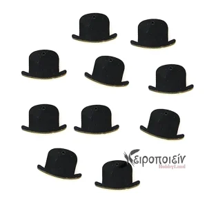 Ξύλινο διακοσμητικό καπέλο μαύρο mini, 3*2cm-10τεμ
