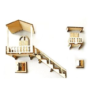 Ξύλινες μινιατούρες παράθυρα και σκάλες μπαλκονιού