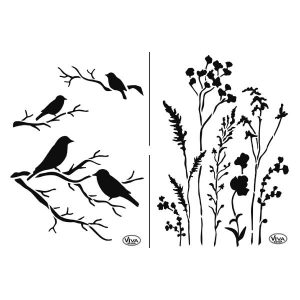 Stencil Viva Decor, grasses and birds 21*29cm(A4)