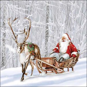 Χαρτοπετσέτα Ambiente για decoupage, Santa in snowy forest 33*33cm