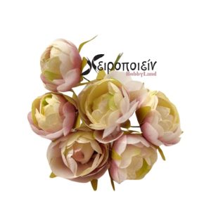 Λουλούδια(τριανταφυλλάκια) μπουκέτο εκρού-λιλά, 3cm-6τεμ