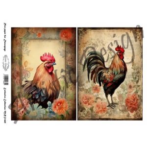 roosters, decoupage, ricepaper