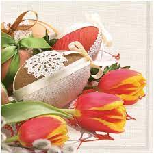 Χαρτοπετσέτα Daisy για decoupage, tulips, easter eggs&catkins 33*33cm