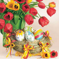 Χαρτοπετσέτα Maki για decoupage, bunch of tulips & easter eggs 33*33cm